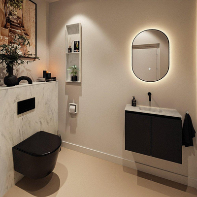 MONDIAZ TURE-DLUX Meuble toilette - 60cm - Urban - EDEN - vasque Opalo - position centrale - sans trou de robinet