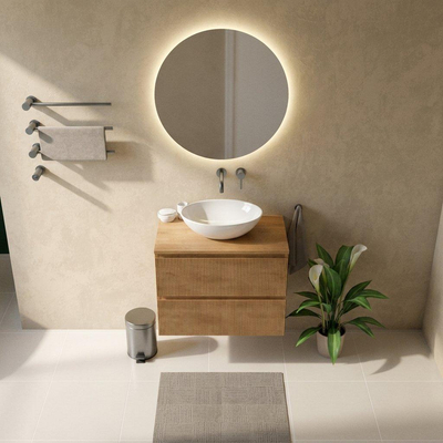 Saniclass Holz Atelier Ensemble de meubles de salle de bains - 80x45x62cm - plan de travail en bois - sans trou de robinet - 2 tiroirs - chêne natural mat (bois)