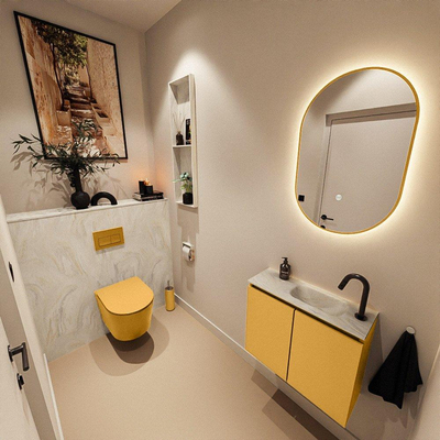 MONDIAZ TURE-DLUX Meuble de toilette 60 cm Ocher. Lavabo EDEN Ostra position droite. Avec 1 trou de robinet.
