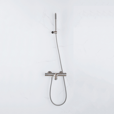 Fortifura Calvi Thermostatische badkraan - met staafhanddouche handdouchehouder en - metalen doucheslang - PVD - geborsteld RVS