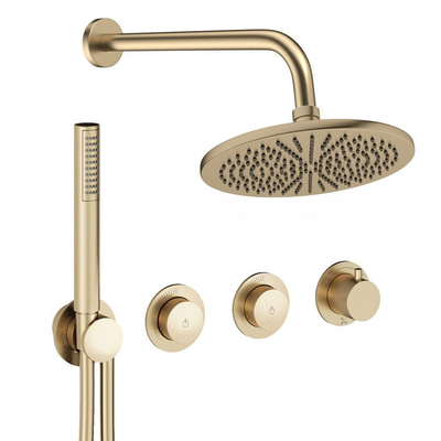 Crosswater MODULE Regendoucheset inbouw - 3 hendels - 30cm douchekop - handdouche - wandarm - geborsteld messing (goud)