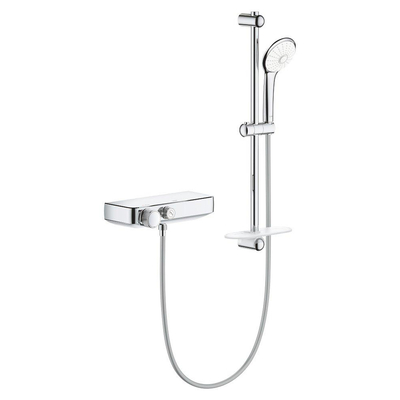 GROHE Grohtherm Smartcontrol Ensemble de douche - robinet de douche thermostatique - avec ensemble de douche - 60cm - douchette ronde - 3 types de jet - flexible de douche lisse - avec porte-savon - chrome