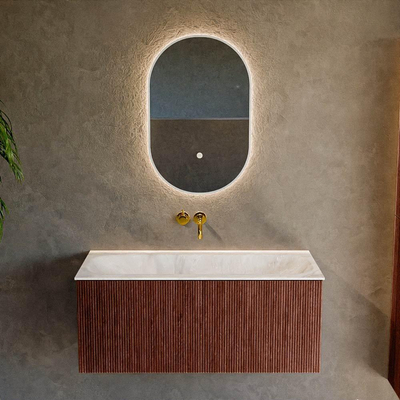 Mondiaz KURVE-DLUX Badkamermeubelset - 100x46x40cm - 1 lade - wastafel solid surface - midden - zonder kraangat - Ruby