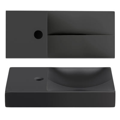 Clou Vale Lave-main 45cm avec trou pour robinet à gauche Céramique Noir mat