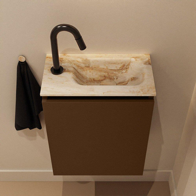 MONDIAZ TURE-DLUX meuble WC 40 cm Rust. EDEN lavabo Frappe position droite. Avec 1 trou de robinet.