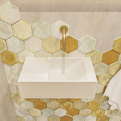 Mondiaz TYNE fontein - 40x23x12cm - wasbak rechts - 0 kraangaten - solid surface Talc mat
