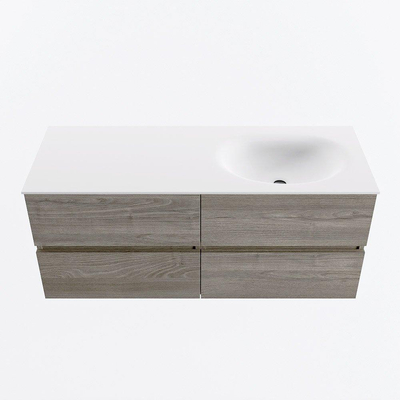 Mondiaz VICA ensemble de meuble de salle de bain - 120cm - meuble sous-vasque marron clair gris - 4 tiroirs - lavabo lune droite - 1 trou de robinet - version haute de 60cm - talc