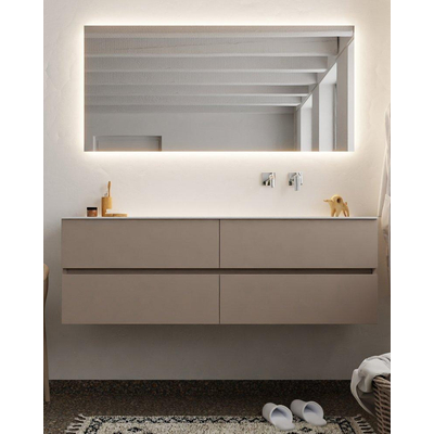ENSEMBLE DE MEUBLE MONDIAZ VICA - 150 cm - 4 tiroirs - lavabo Cloud à droite - 0 trous de robinet - solid surface smoke