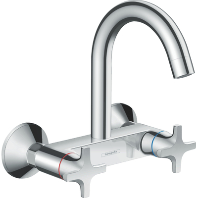 Hansgrohe Logis M32 Tweegreeps keukenmengkraan - wandmontage - met hoge uitloop - hoogglans chroom
