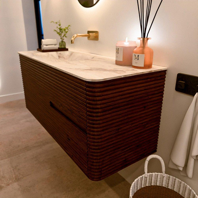 Mondiaz CIRO-DLUX Ensemble de meubles de salle de bains - 120x45x50cm - vasque solid surface Frappe - 1 bassin gauche - sans trous de robinet - 2 tiroirs - Ruby