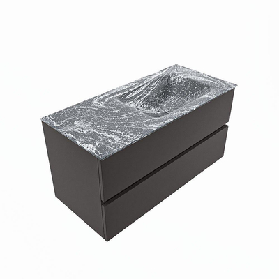 Mondiaz VICA-DLUX Ensemble de meuble de salle de bain - 100cm - meuble sous-vasque gris foncé - 2 tiroirs - lavabo encastré cloud droite - 1 trou de robinet - version haute de 60cm - lave