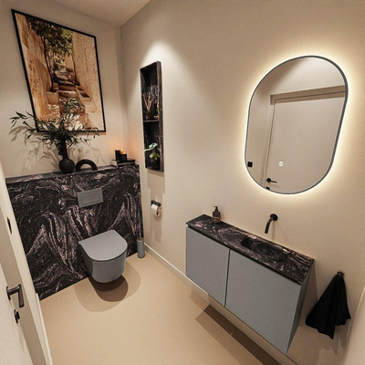 MONDIAZ TURE-DLUX meuble WC 80 cm Smoke. Lavabo EDEN Lava position droite. Sans trou de robinet.