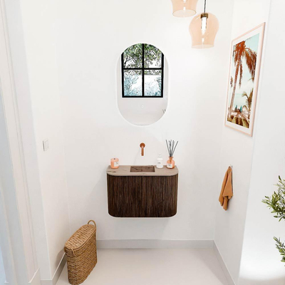 Mondiaz JOYA-DLUX 63.2cm toiletmeubel - ronding links en rechts kleur Walnut - Wastafel FAYE positie Midden Zonder kraangat kleur Arena.