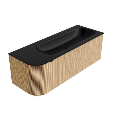 MONDIAZ KURVE 125cm Meuble salle de bain avec module 25 G - couleur Oak - 1 tiroir - 1 porte - vasque BIG MEDIUM droite - 1 trou de robinet - Urban