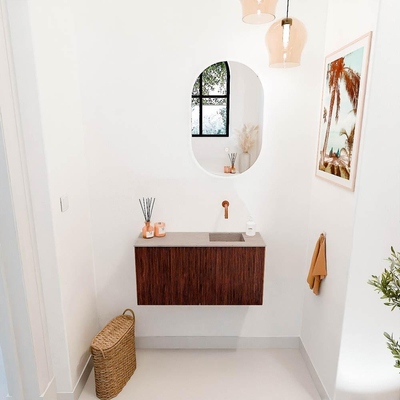 Mondiaz JOYA-DLUX 80cm toiletmeubel - kleur Ruby - Wastafel FAYE positie Rechts Zonder kraangat kleur Saba.