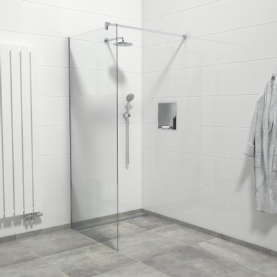 Van Marcke Douche à l'italienne 90x200cm verre de sécurité bande satinée anti-calcaire chrome