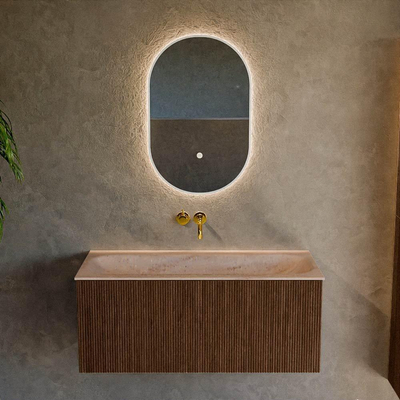 MONDIAZ KURVE-DLUX 100cm badmeubel kleur Walnut met 1 lade en 0 deuren. Wastafel BIG MEDIUM Midden zonder kraangat Saba.