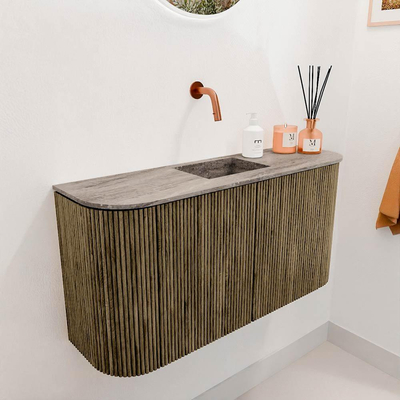 Mondiaz JOYA-DLUX 83.2cm meuble de salle de bains - arrondis gauche et droite couleur Dusk - Vasque FAYE position Milieu Sans trou de robinet couleur Oza