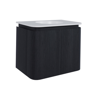 Epoch Meuble de salle de bains sous lavabo - 51x35x41cm - coins arrondis - 2 portes - lavabo Corian - sans trou de robinet - Chocolate