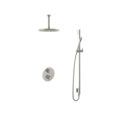 Hotbath Buddy IBS - Regendoucheset - 15cm plafondarm - 30cm ronde hoofddouche - staafhanddouche - glijstang - 2-weg-omstel - geborsteld nikkel (RVS)