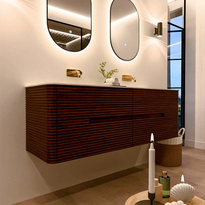 Mondiaz CIRO-DLUX Badkamermeubelset - 150x45x50cm - Solid surface wastafel Meli - 2 wasbak Dubbel - zonder kraangaten - 4 lades - Ruby