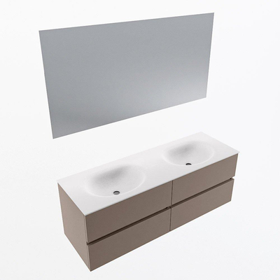 Mondiaz VICA ensemble de meuble de salle de bain - 140cm - meuble sous-vasque fumée - 4 tiroirs - lavabo lune double - 2 trous de robinet - couleur talc - miroir LED - version XL 60cm de haut