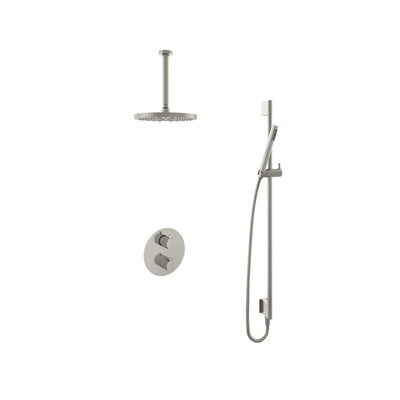 Hotbath Buddy IBS - Regendoucheset - 30cm plafondarm - 25cm ronde hoofddouche - staafhanddouche - glijstang - 2-weg-omstel - geborsteld nikkel (RVS)