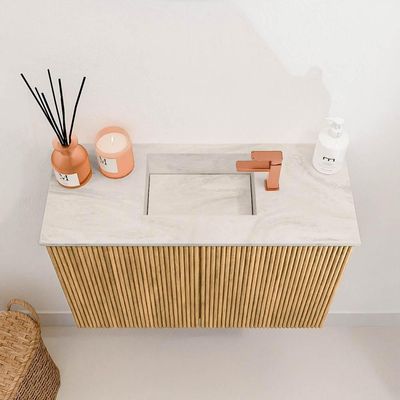 Mondiaz JOYA-DLUX 60cm toiletmeubel - kleur Oak - Wastafel FAYE positie Midden 1 kraangat kleur Ostra.