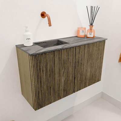 Mondiaz JOYA-DLUX 70cm toiletmeubel - kleur Dusk - Wastafel FAYE positie Links Zonder kraangat kleur Sombra.