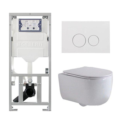 QeramiQ Dely Swirl Toiletset - 36.3x51.7cm - Geberit UP320 inbouwreservoir - met Burda frame - slim zitting - glans witte bedieningsplaat - ronde knoppen - wit mat