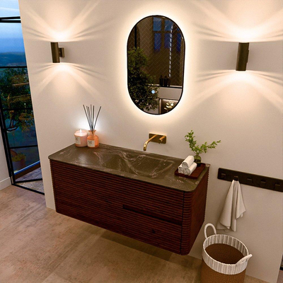 Mondiaz CIRO-DLUX Badkamermeubelset - 120x45x50cm - Solid surface wastafel Lava - 1 wasbak Rechts - zonder kraangaten - 2 lades - Ruby