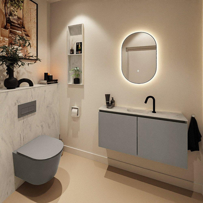 MONDIAZ TURE-DLUX Meuble toilette - 100cm - Smoke - EDEN - vasque Opalo - position centrale - 1 trou de robinet