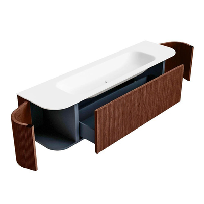 Mondiaz KURVE Badkamermeubelset - 170x46x40cm - 1 lade - 2 deuren - wastafel solid surface - midden - 2 kraangaten - Ruby