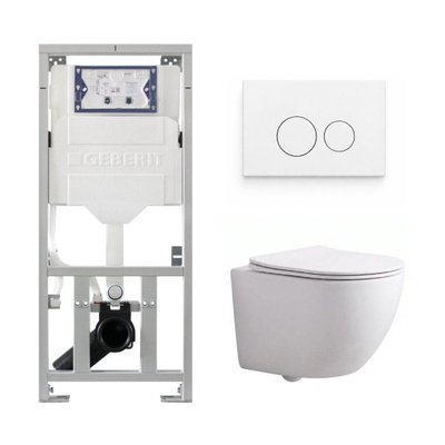 QeramiQ Dely Swirl Compact Toiletset - inbouwreservoir Geberit UP320 - met Burda frame - slim zitting - kunststof bedieningsplaat glans wit - ronde knoppen - mat wit