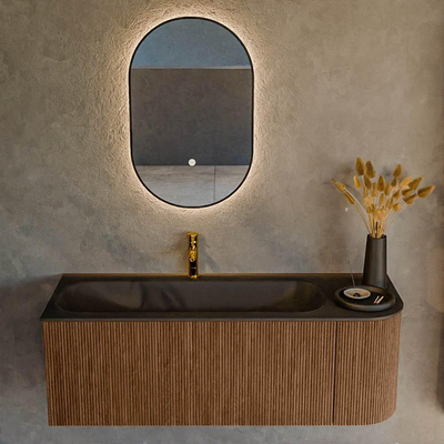 MONDIAZ KURVE 125cm Meuble salle de bain avec module 25 D - couleur Walnut - 1 tiroir - 1 porte - vasque BIG MEDIUM gauche - 1 trou de robinet - Urban