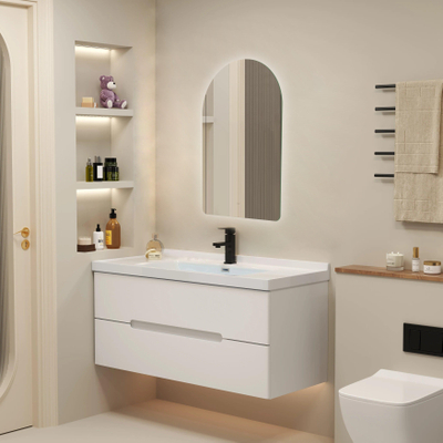 FugaFlow Eccelente Arredo Miroir de Salle de Bain - 50x80cm - Arc - éclairage LED indirect - Chauffe-miroir - Infrarouge