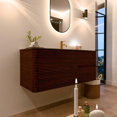 Mondiaz CIRO-DLUX Badkamermeubelset - 120x45x50cm - Solid surface wastafel Sombra - 1 wasbak Rechts - 1 kraangat - 2 lades - Ruby