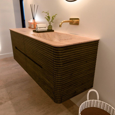 Mondiaz CIRO-DLUX Meuble de salle de bains - 140x45x50cm - Plan vasque Solid surface Saba - 1 vasque à droite - sans trous de robinetterie - 4 tiroirs - Shadow