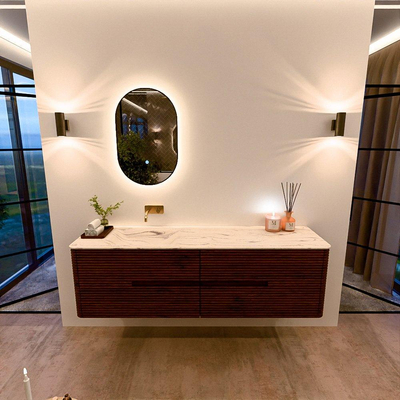 Mondiaz CIRO-DLUX Badkamermeubelset - 170x45x50cm - Solid surface wastafel Nata - 1 wasbak Links - zonder kraangaten - 4 lades - Ruby