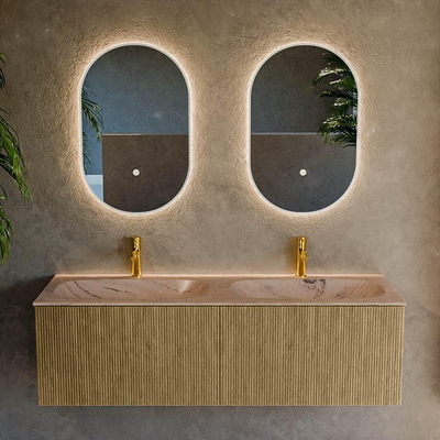 MONDIAZ KURVE-DLUX Meuble de salle de bains 140cm couleur Dusk avec 2 tiroirs et 0 portes. Lavabo STOR SMALL Double 2 trous de robinet Arena.