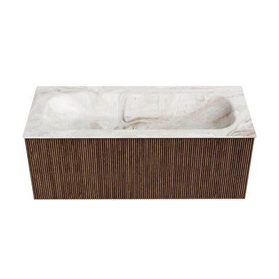 MONDIAZ KURVE-DLUX 110cm Meuble salle de bain - couleur Walnut - 1 tiroir - vasque BIG MEDIUM centre - sans trou de robinet - couleur Frappe