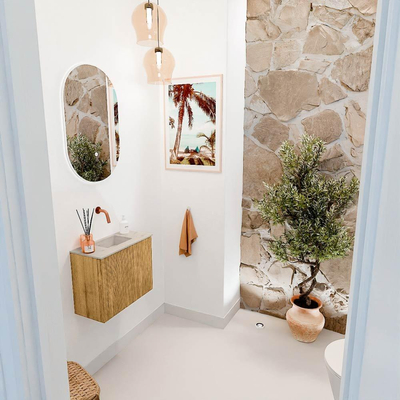 Mondiaz JOYA-DLUX 50cm toiletmeubel - kleur Oak - Wastafel FAYE positie Midden Zonder kraangat kleur Opalo.
