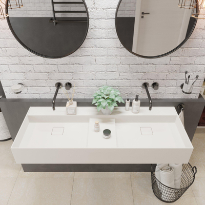 Ideavit SolidBliss Wastafel 120x45x16cm 0 kraangaten Solid surface mat wit