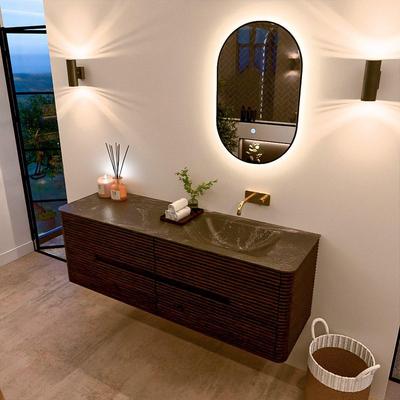 Mondiaz CIRO-DLUX Badkamermeubelset - 150x45x50cm - Solid surface wastafel Lava - 1 wasbak Rechts - zonder kraangaten - 4 lades - Walnut