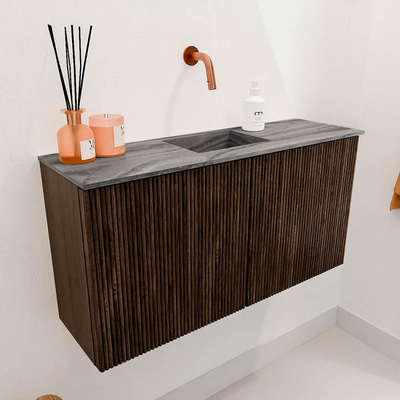 Mondiaz JOYA-DLUX 80cm toiletmeubel - kleur Walnut - Wastafel FAYE positie Midden Zonder kraangat kleur Sombra.