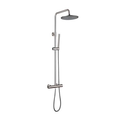 Fortifura Calvi Regendoucheset - thermostatisch - 25cm hoofddouche - staafhanddouche - Geborsteld RVS PVD OUTLETSTORE