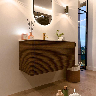 Mondiaz CIRO-DLUX Badkamermeubelset - 100x45x50cm - Solid surface wastafel Glace - 1 wasbak Midden - 1 kraangat - 2 lades - Dusk