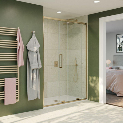 Crosswater Optix 10 Schuifdeur - 140x200cm - 10mm veiligheidsglas - met softclose - geborsteld messing (goud)