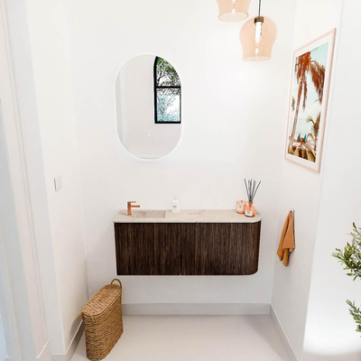 Mondiaz JOYA-DLUX 101.6cm toiletmeubel - ronding rechts kleur Walnut - Wastafel FAYE positie Links 1 kraangat kleur Frappe.