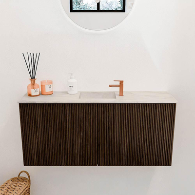 Mondiaz JOYA-DLUX 90cm toiletmeubel - kleur Walnut - Wastafel FAYE positie Midden 1 kraangat kleur Ostra.